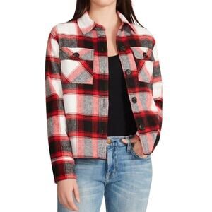 BB Dakota Steve Madden Boxy Shacket Plaid Red Black White Flannel Button Small